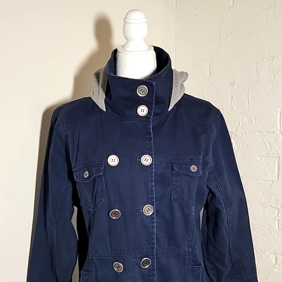 Hurley Winchester Woven Jacket Coat Hoodie Hooded Zip-Up Button Navy Blue Gray L - Picture 3 of 16